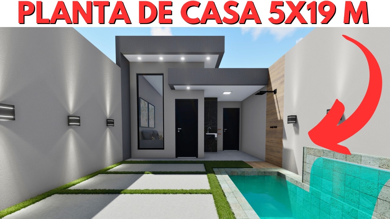 PLANTA DE CASA 5X19 METROS COM 2 QUARTOS!