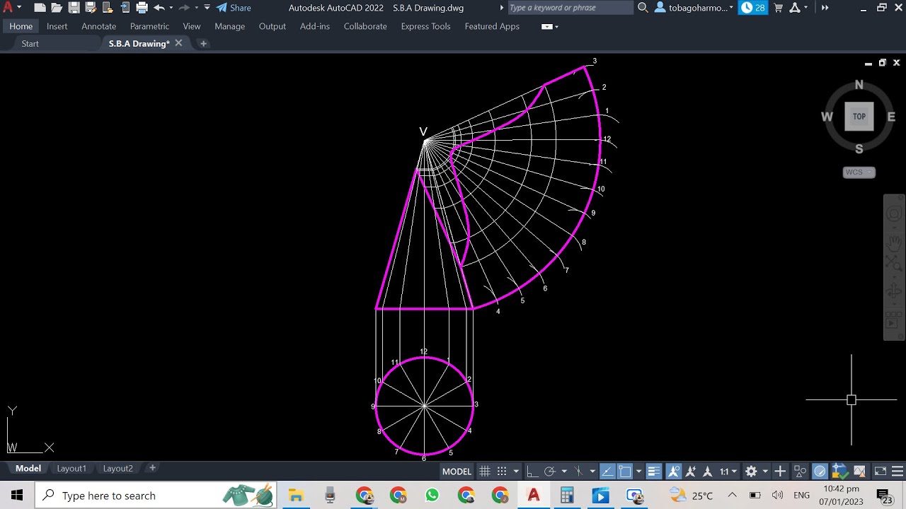 Как нарисовать развёртку усечённого конуса #autocad #technicaldrawing