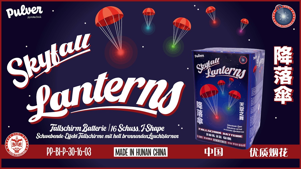 Pulver Pyrotechnick / Skyfall Lanterns 16 Schuss 30mm / Fallschirm Batterie / PP-BI-P-30-16-03