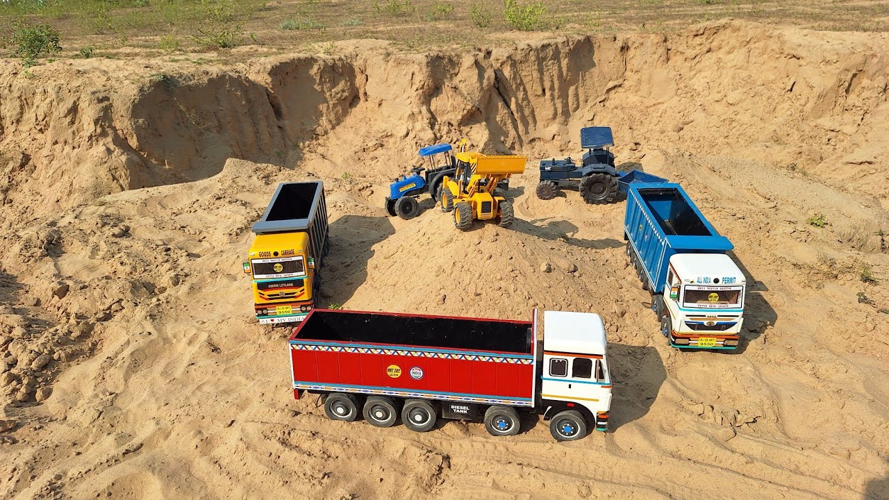 Fully Loading Sand Truck And Swaraj Tractor Accident In Deep Trench River ? JCB 3DX Loaded Sand 