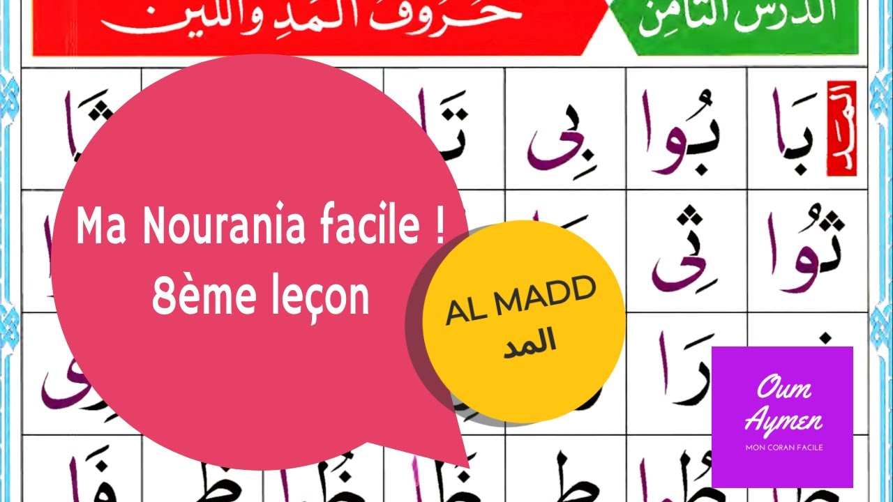 Nourania leçon 8 (madd) : explications (القاعدة النورانية |حروف المد و اللين) - MA NOURANIA FACILE !