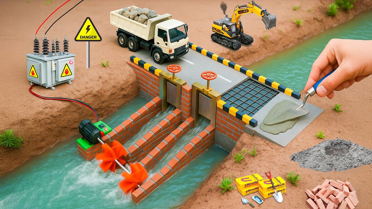 Diy Making Free Electricity From Water Science Project | Build a Concrete Bridge Using Bricks