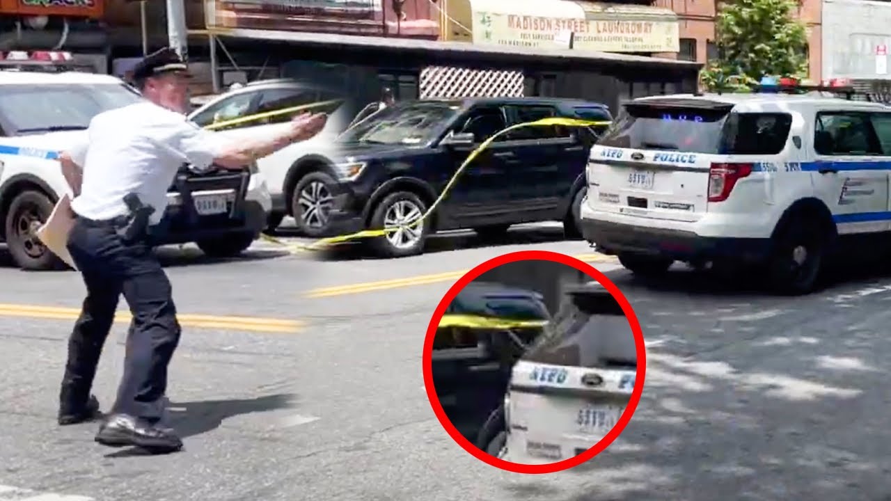NYPD Rushes From Crime Scene With Tape Still Attached