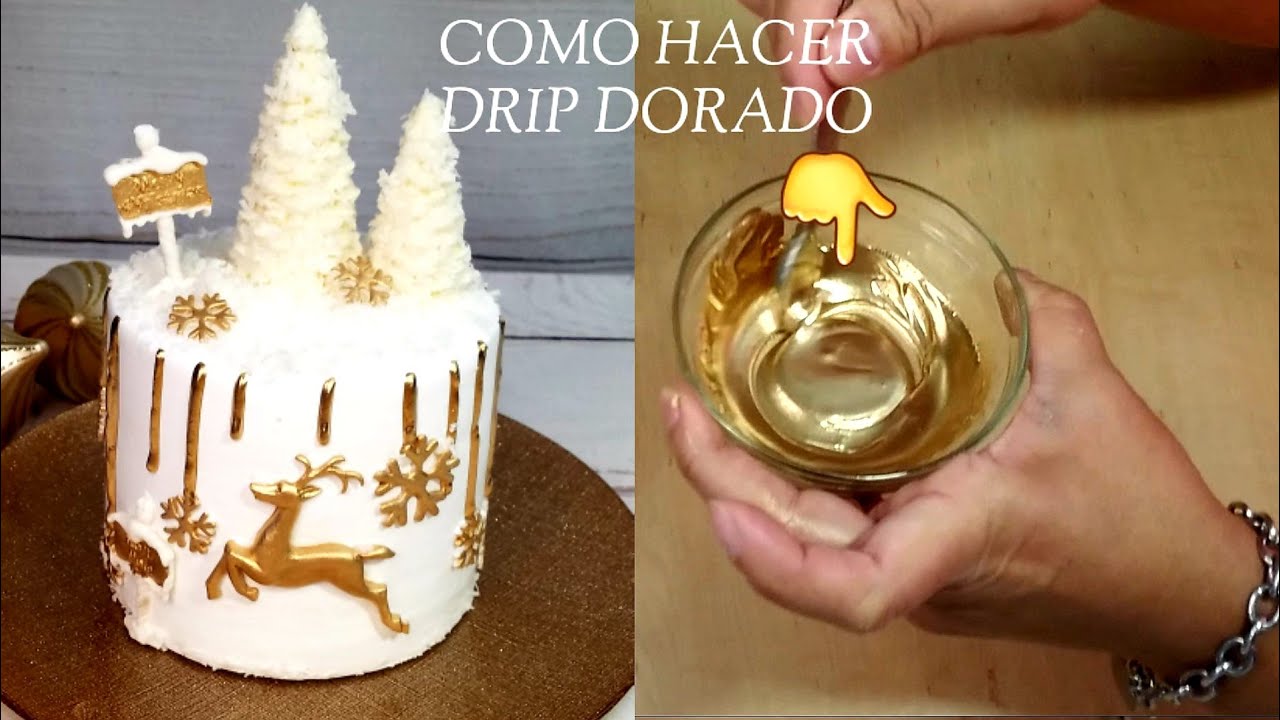 Como hacer drip dorado /escurrido dorado/royal icing dorado