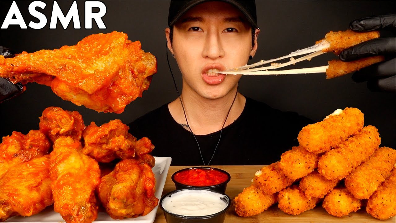 ASMR BUFFALO WINGS & CHEESE STICKS MUKBANG (No Talking) EATING SOUNDS | Zach Choi ASMR