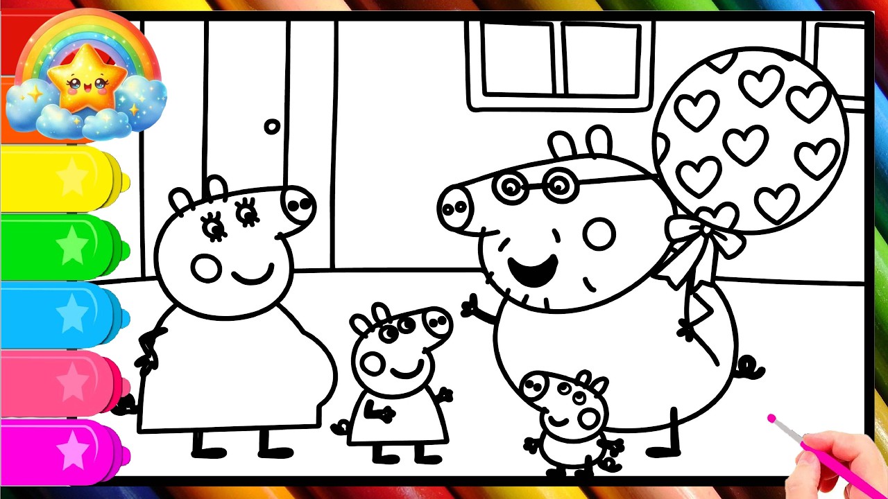 Peppa Pig celebrates the gender reveal with her family || Leran  to draw and color Peppa Pig pages