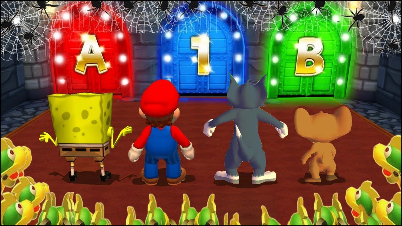 Mario Party 9 MiniGames: Марио против Спанчбоба против Тома против Джерри (уровень сложности «Мас...