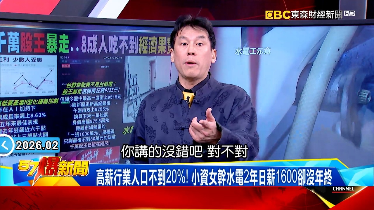 高薪行業人口不到20%！ 小資女幹水電2年日薪1600卻沒年終《 @57BreakingNews  》#徐俊相 #黃暐瀚 #2026