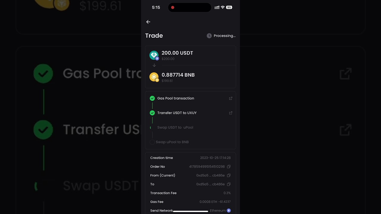 Demonstration of our cross-chain transaction without Gas fees, using Ethereum's U to buy BNB