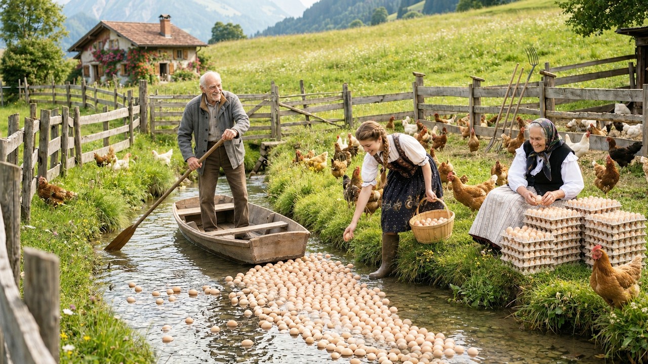 Peaceful Countryside Farm Life | Collecting Chicken Eggs by the Stream in the Swiss Alps