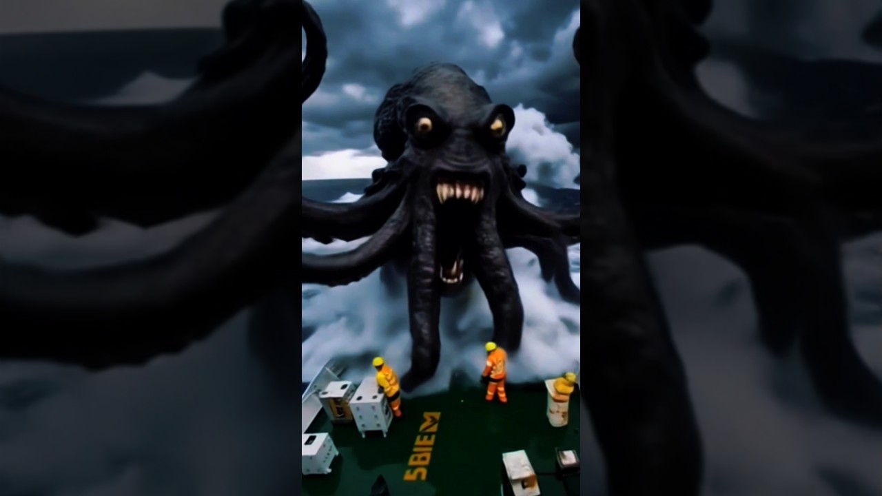 A giant octopus monster attacks a ship #scary #attacks #moments