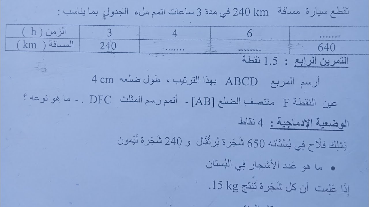 اختبار شامل ومقترح بقوة في الرياضيات سنة خامسة ابتدائي الفصل الثاني 