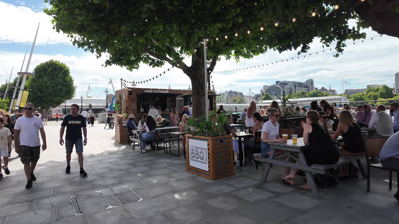 London Thames River Walk | Southbank, London Eye, St Thomas' Hospital Garden | 4K HDR City Walk