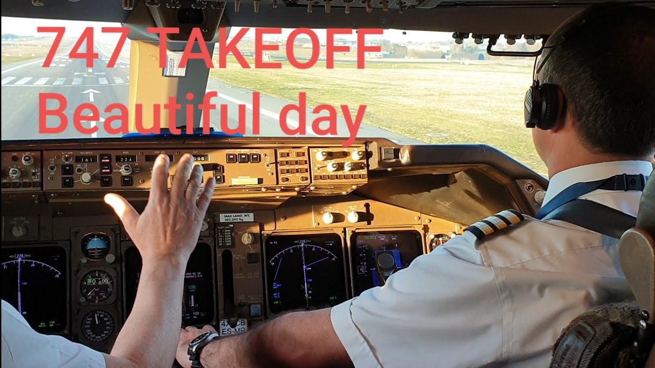 BOEING 747 TAKEOFF from BELGIUM on a beautiful clear day