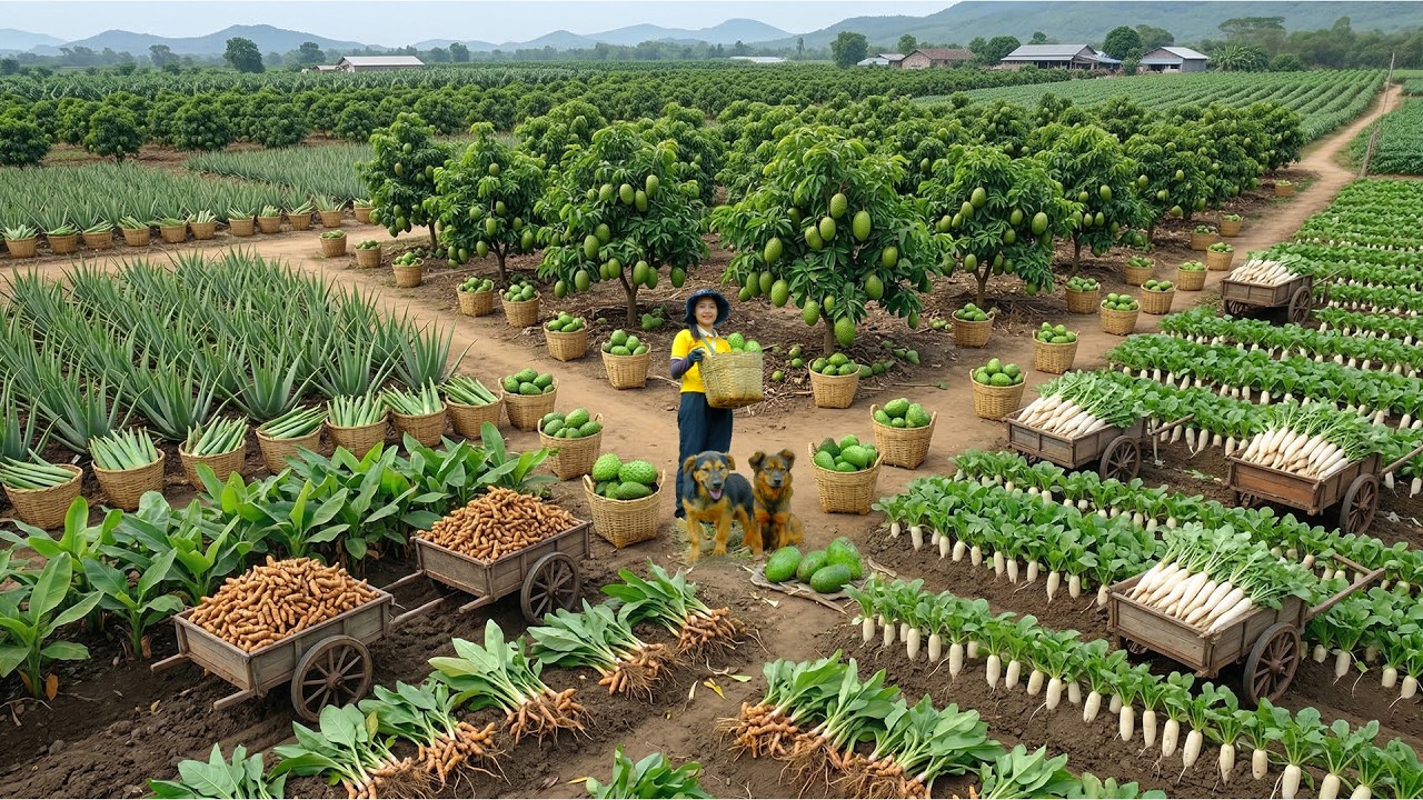 Relax With Harvesting Aloe Vera, Turmeric, Soursop, White Radish, Cucumber, Duck Eggs, Chicken