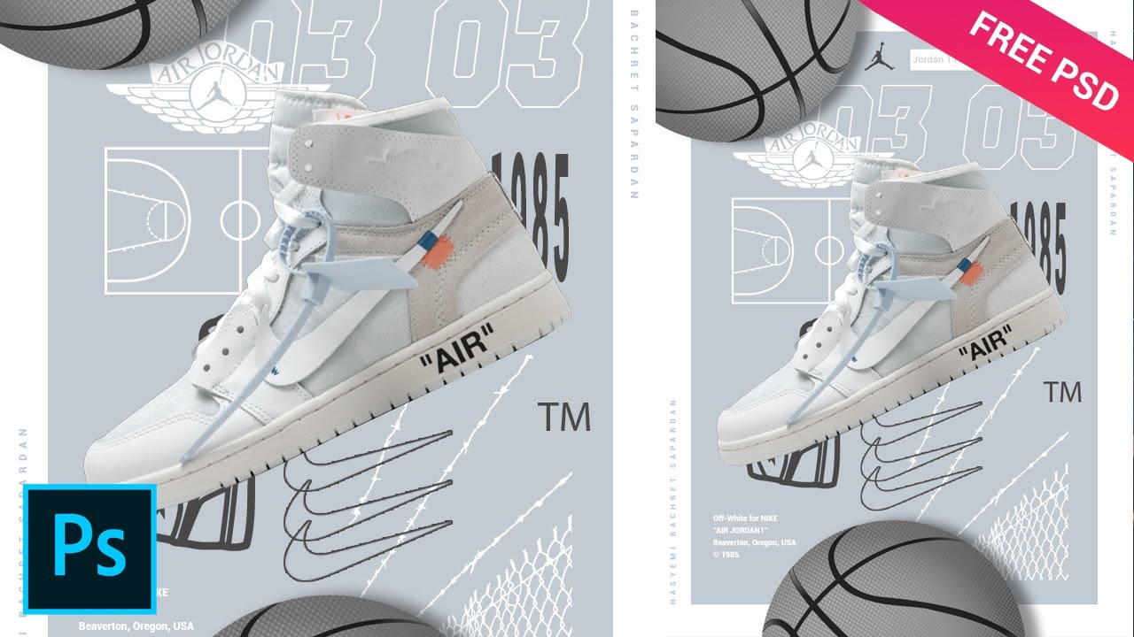 Jordan 1 Retro High Off   White White Poster Design - Tutorial Photoshop CC 2020