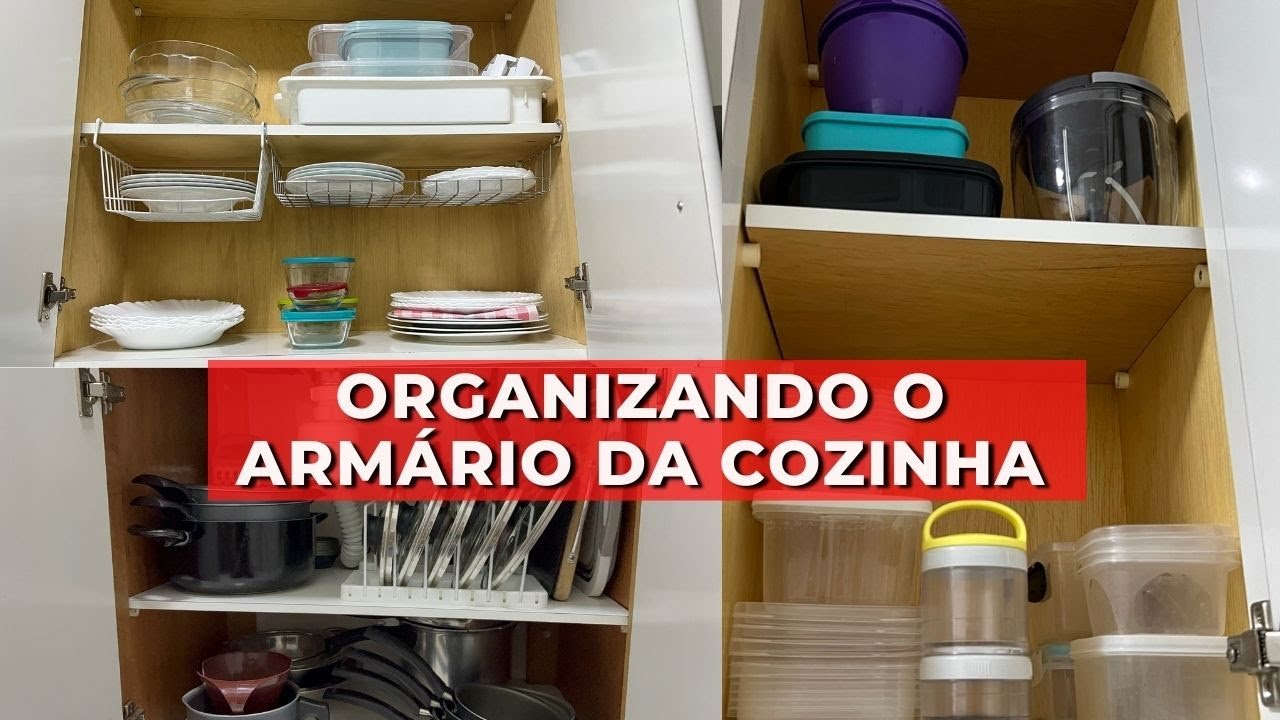 Como organizar seus armários da cozinha e ganhar mais espaço de armazenamento | Organizador aramado!