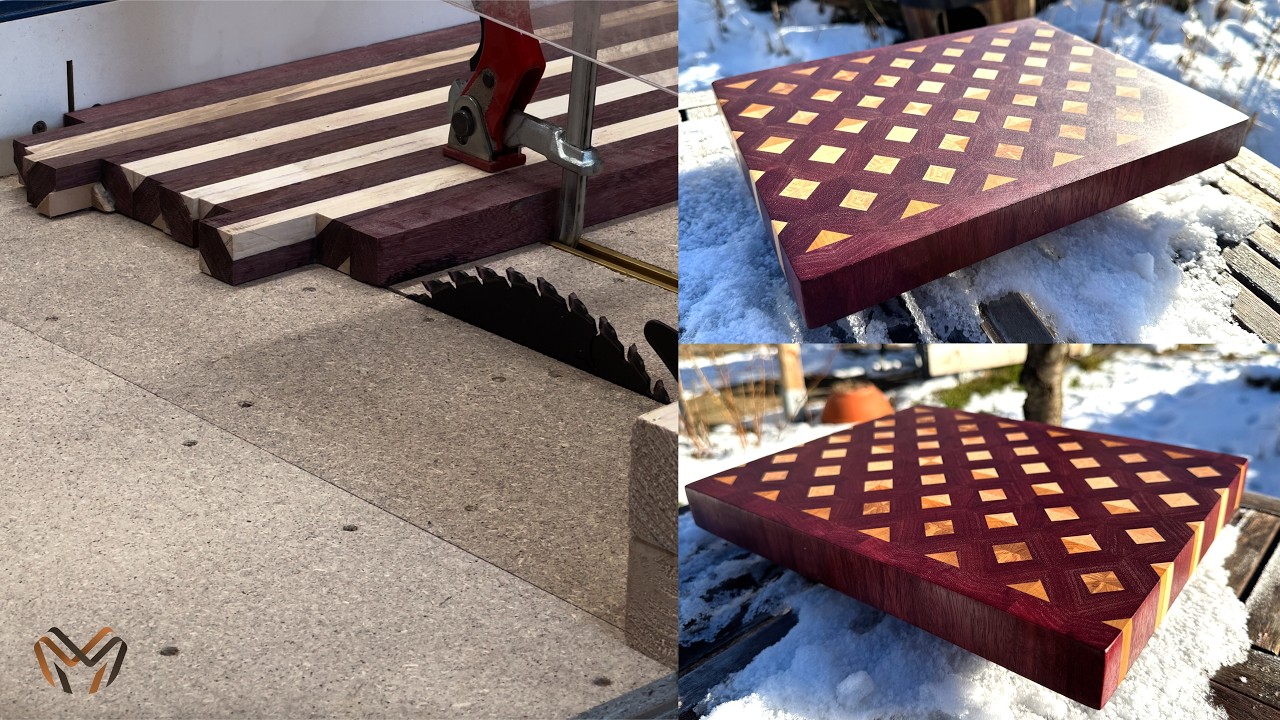 Woodworking Diamond Cutting Board Looks INSANE! | Purpleheart & Ash