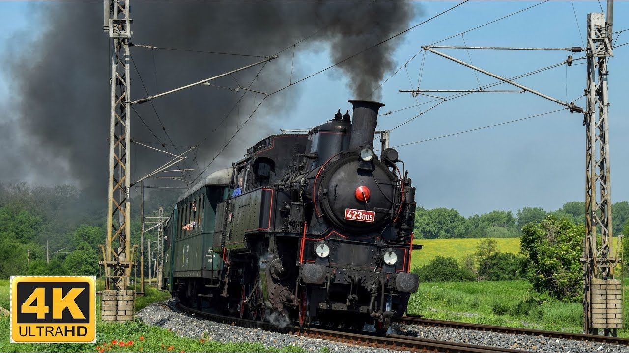 Parní lokomotiva 423 009 Postřižinský expres 25.5.2019 (4K)