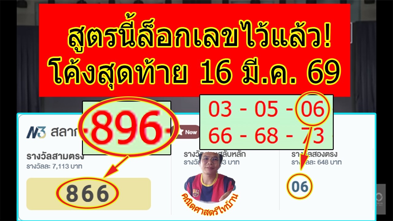 สรุปโค้งสุดท้าย 16 มี.ค. 69 | สูตรคณิตศาสตร์ไทบ้าน คำนวณเลขเด่นทุกหลัก