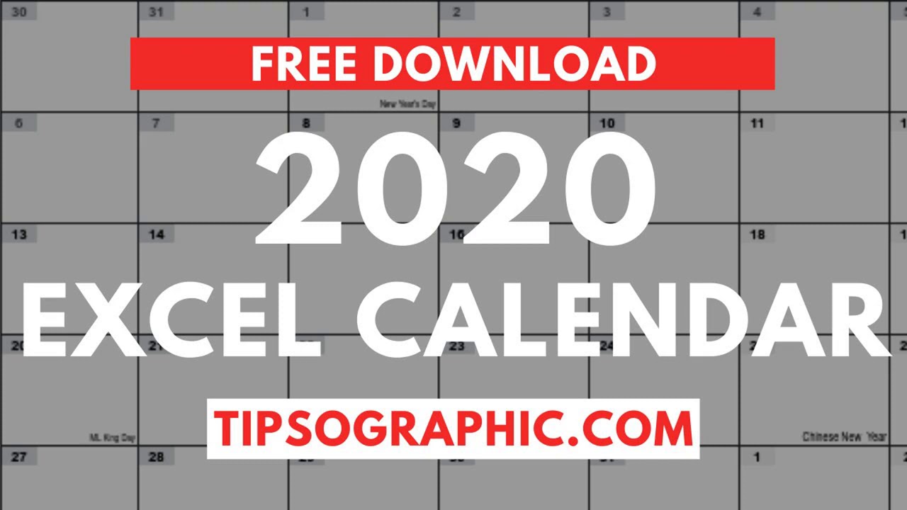 2020 Excel Calendar, Free Download (Printable) ►  