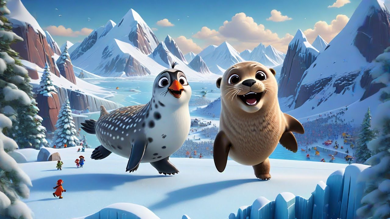 Six Skating Seals on Icy Trails | Winter Animal Counting Song Kids | Fun Nursery Rhyme & Learning