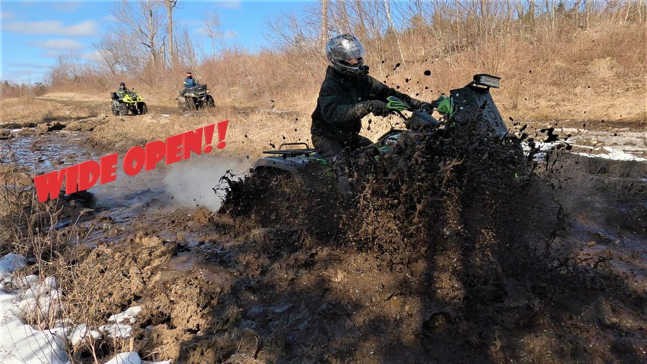 Can am Outlander V.S. Arctic Cat Mud Pro (Exploring Fall River, We find mud) Break in 850 Max
