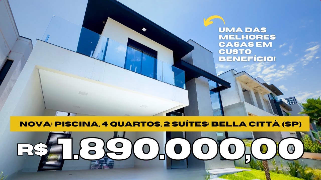 INCRÍVEL! CASA NOVA COM PISCINA NO CONDOMÍNIO BELLA CITTÀ | ALTO PADRÃO: 4 QUARTOS E 2 SUÍTES