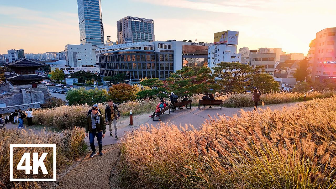 [Walk Seoul] 🍁 Stunning Sunset at Naksan Park, Dongdaemun - Café with the Best Views | 4K