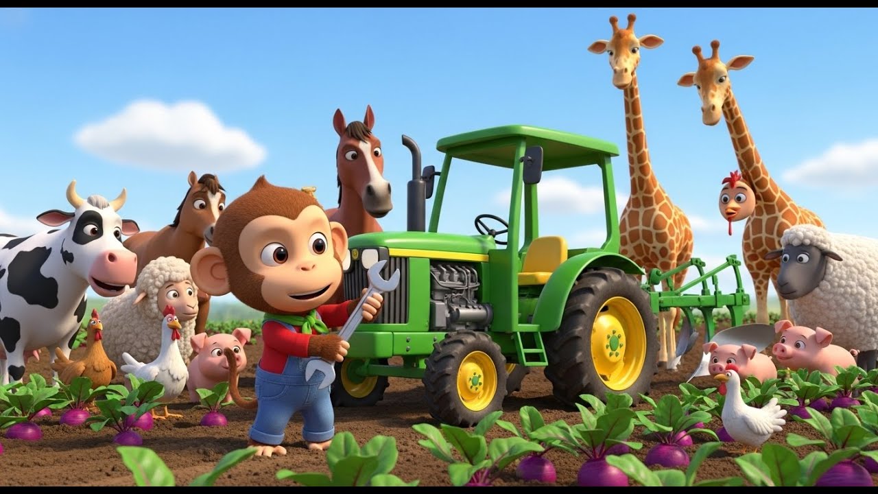 Funny Monkey Farmer Fixes Tractor and Plows Beet Field - So Smart!