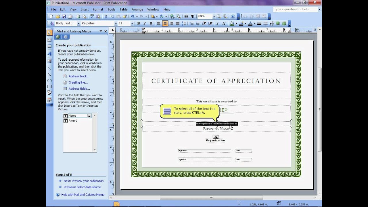 Mail Merge to Microsoft Publisher