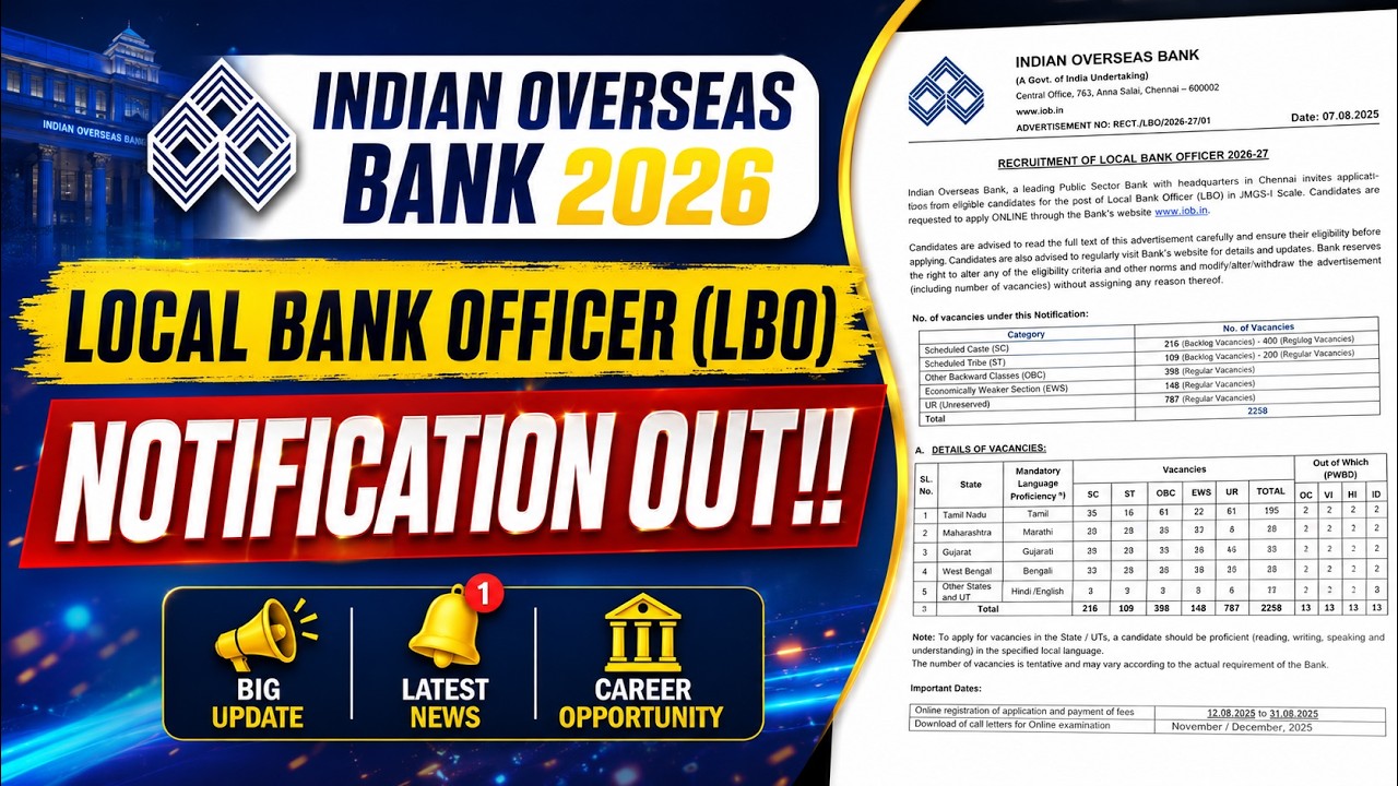 Indian Overseas Bank LBO 2026 Notification Out | Indian overseas Bank Recruitment 2026 | Testbook