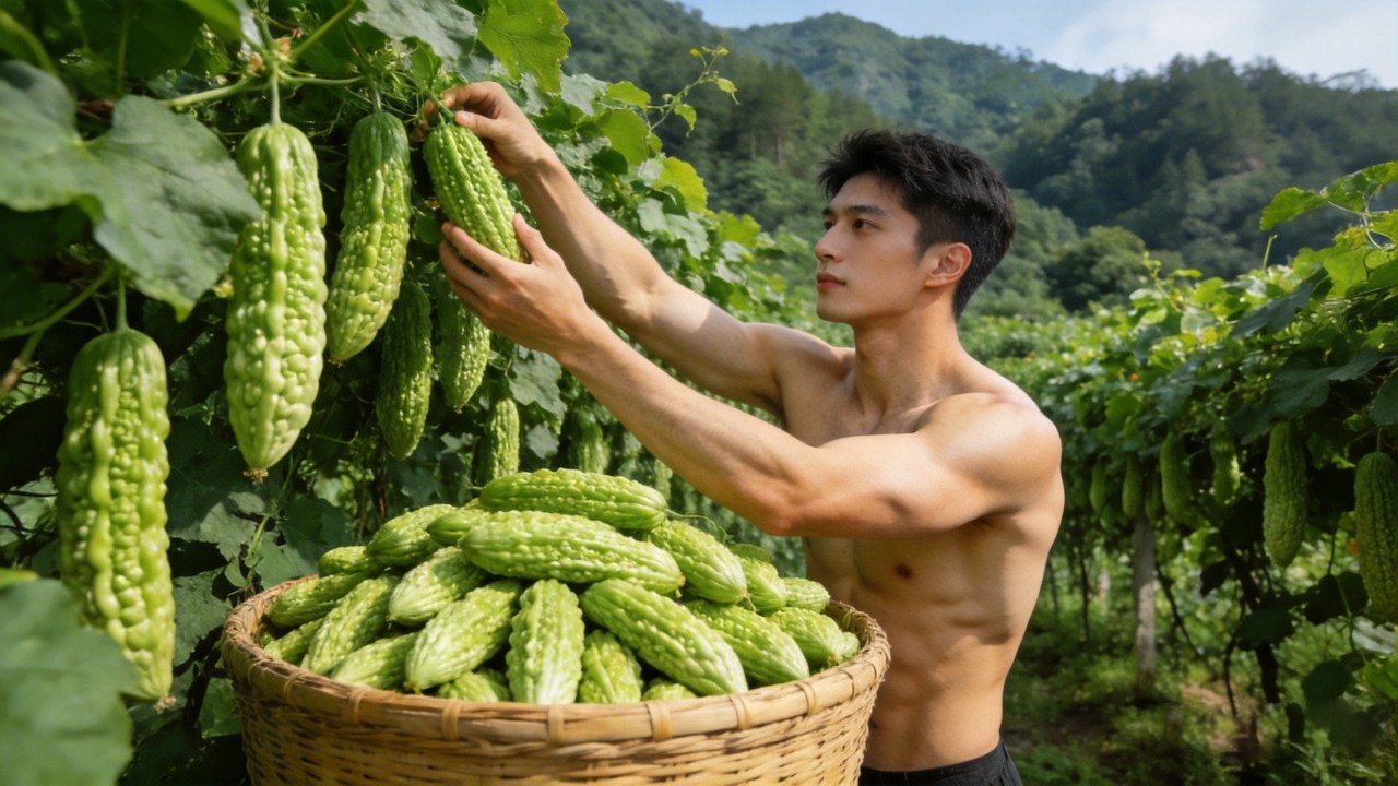 I dried the leftover bitter melons in the sun, so now I have enough to eat for another whole year.