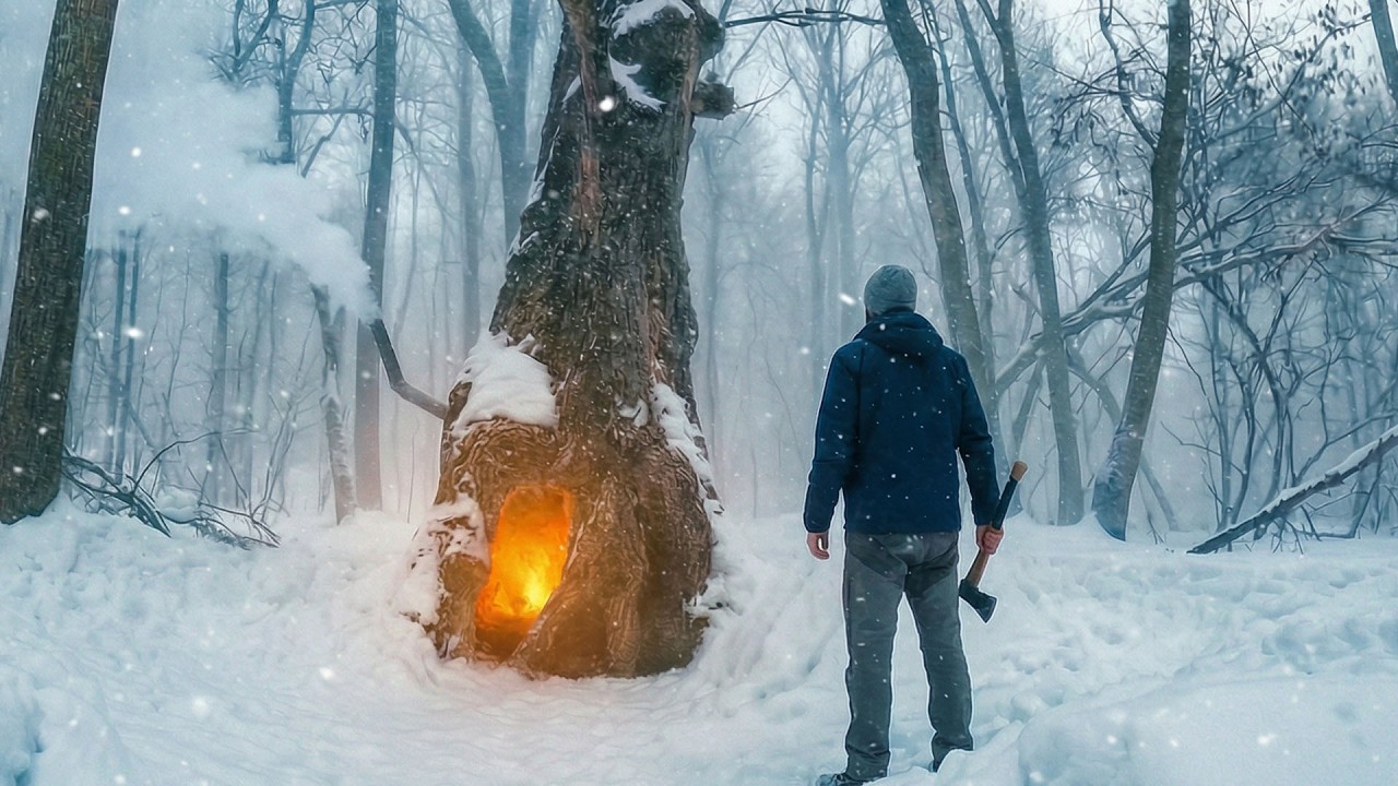 Overnight in a Giant Tree Hollow With a Stove Inside