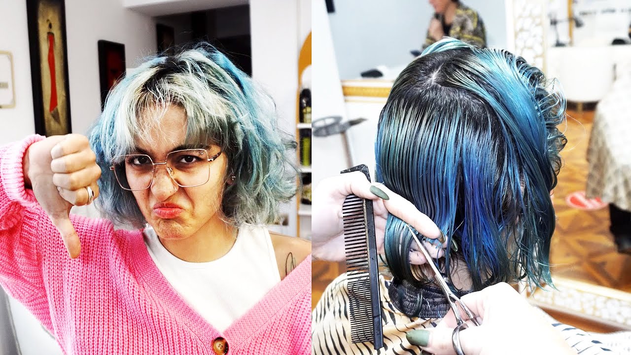 AMAZING HAIRCUT - BLUE FRENCH BOB with MICRO BANGS