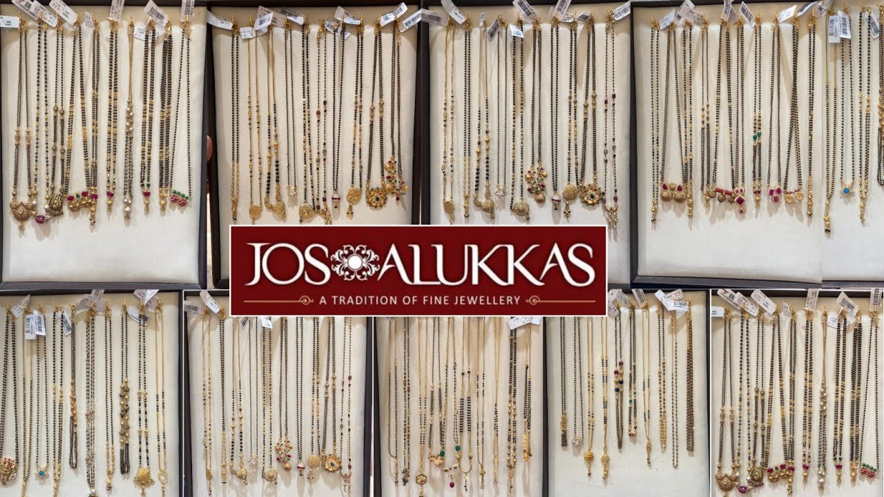 Jos alukkas lightweight blackbeads collection with price/Latest short mangalasutra designs