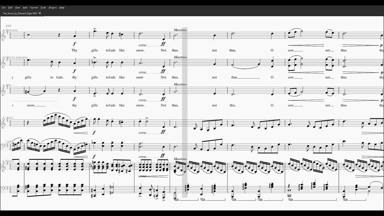 Edward Elgar - The Snow.      Choir, Mezzo-Soprano, Alto, Violin, Cello and Piano.