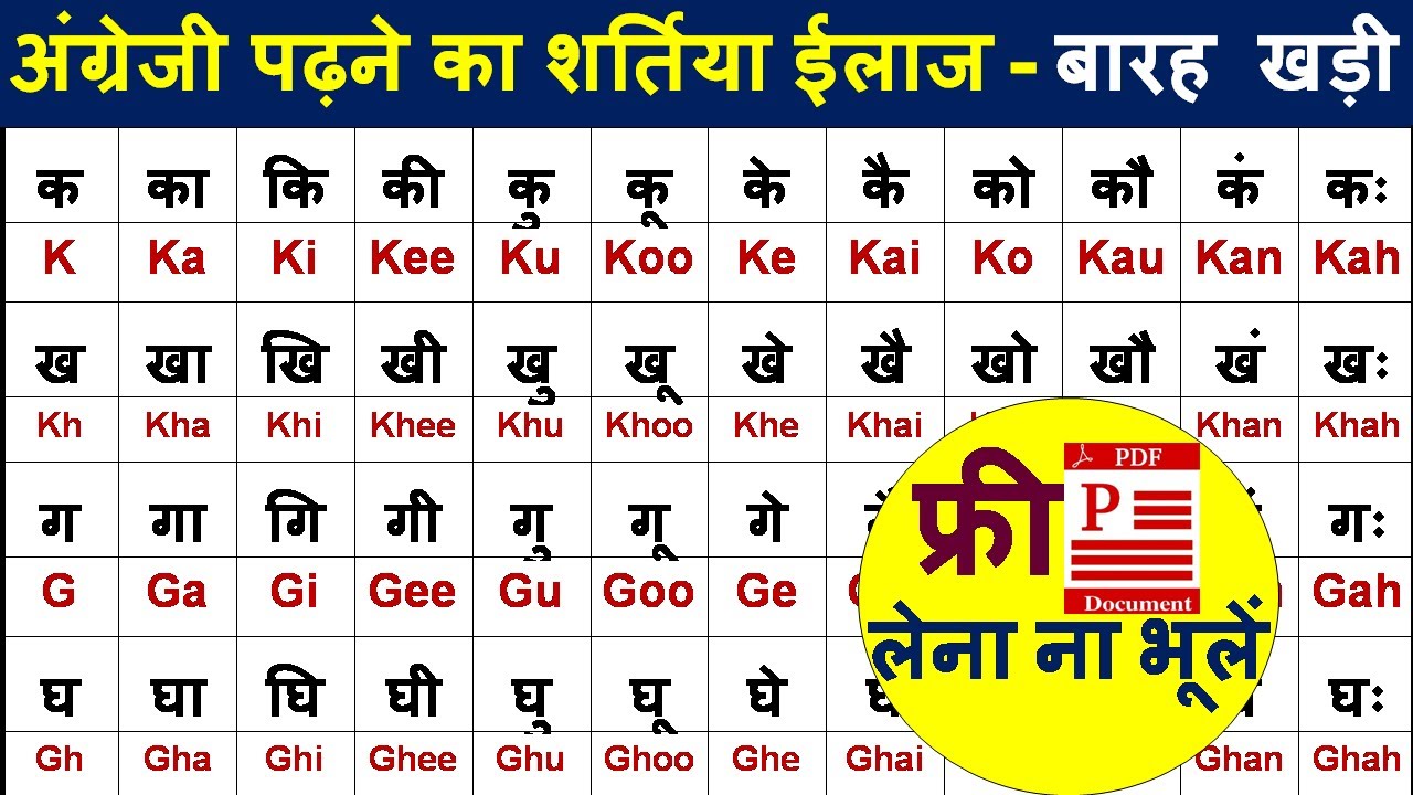 अंग्रेजी पढ़ना सीखें/ हिन्दी बारहखड़ी इंग्लिश में/ Hindi barakhadi english mein/ हिंदी और अँग्रेजी