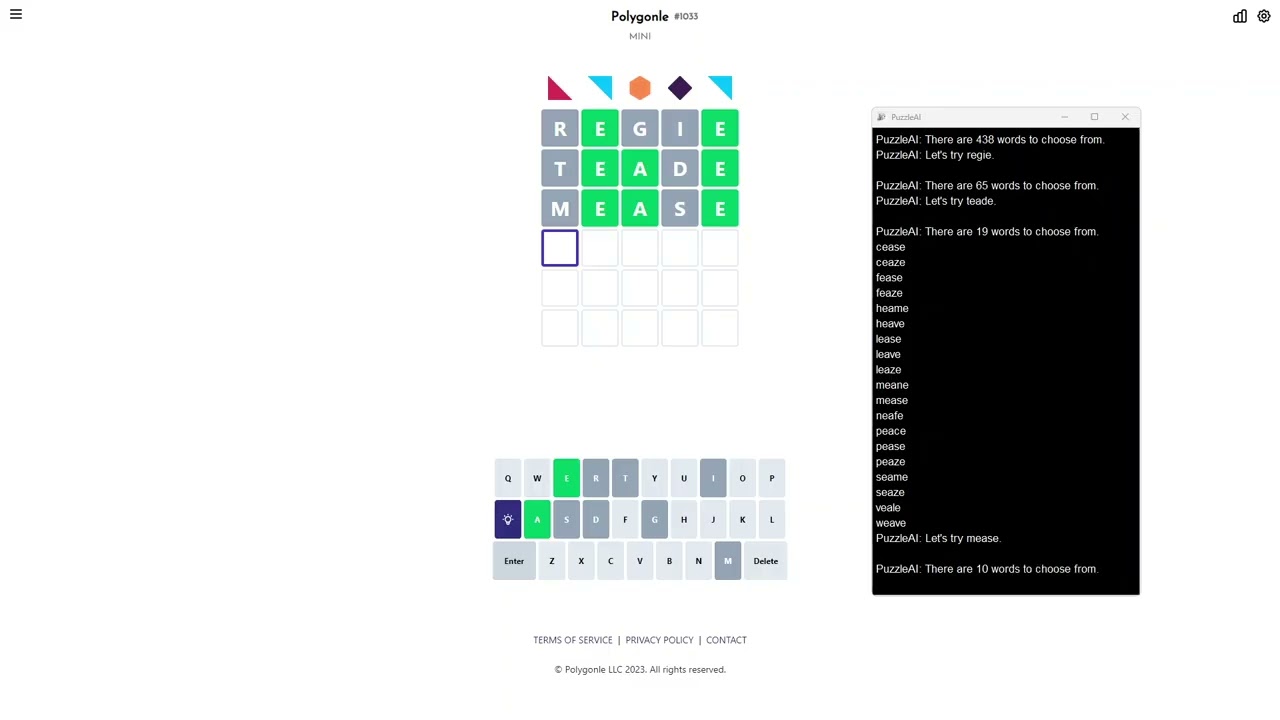 AI Solve Daily Polygonle Mini Puzzle #1033 (Hard Mode): 1/30/2026 (ASMR)