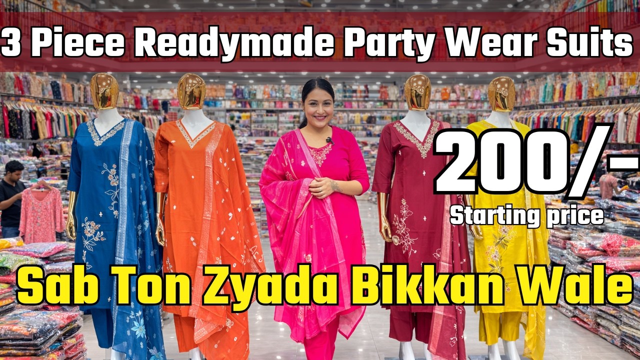 3 Piece Readymade Party Wear Suits | Ladies Suit Wholesale Market  | 3 Piece Suits Factory In Surat