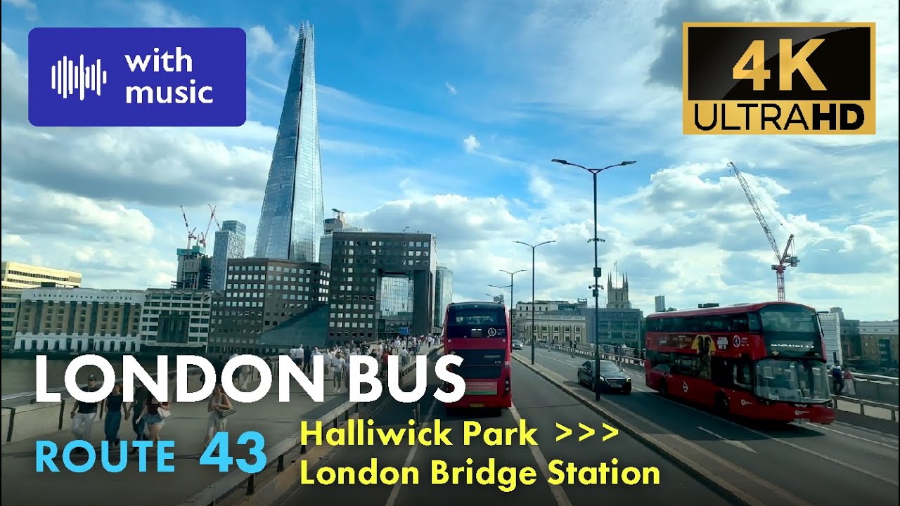 London Bus Ride, Route 43, Double Decker, 4K Virtual Tour.