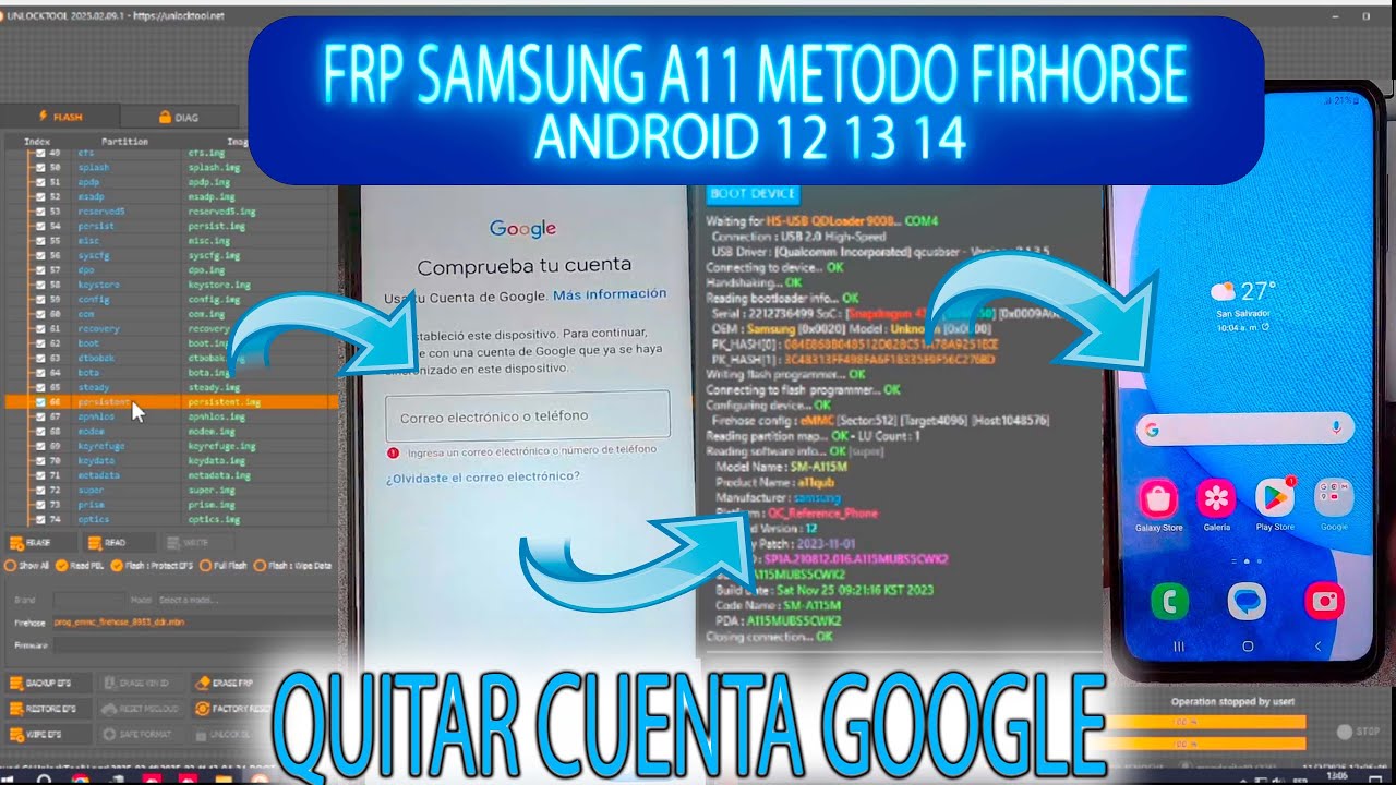 FRP SAMSUNG A11 QUITAR CUENTA GOOGLE METODO ACTUALIZADO A115 UNLOCKTOOL LOADER QUALCOM