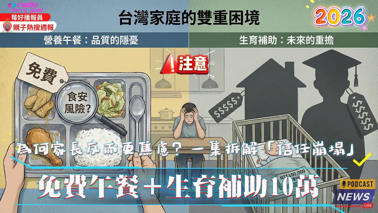 🗓 《莓好週報》生一胎補助到10萬也不夠？免費營養午餐真的比較好？兒福聯盟數據揭「51.3分」信任赤字，家長怎麼自救|孩子午餐吃什麼，決定你敢不敢再生？從校園餐盤到生育焦慮的連鎖反應