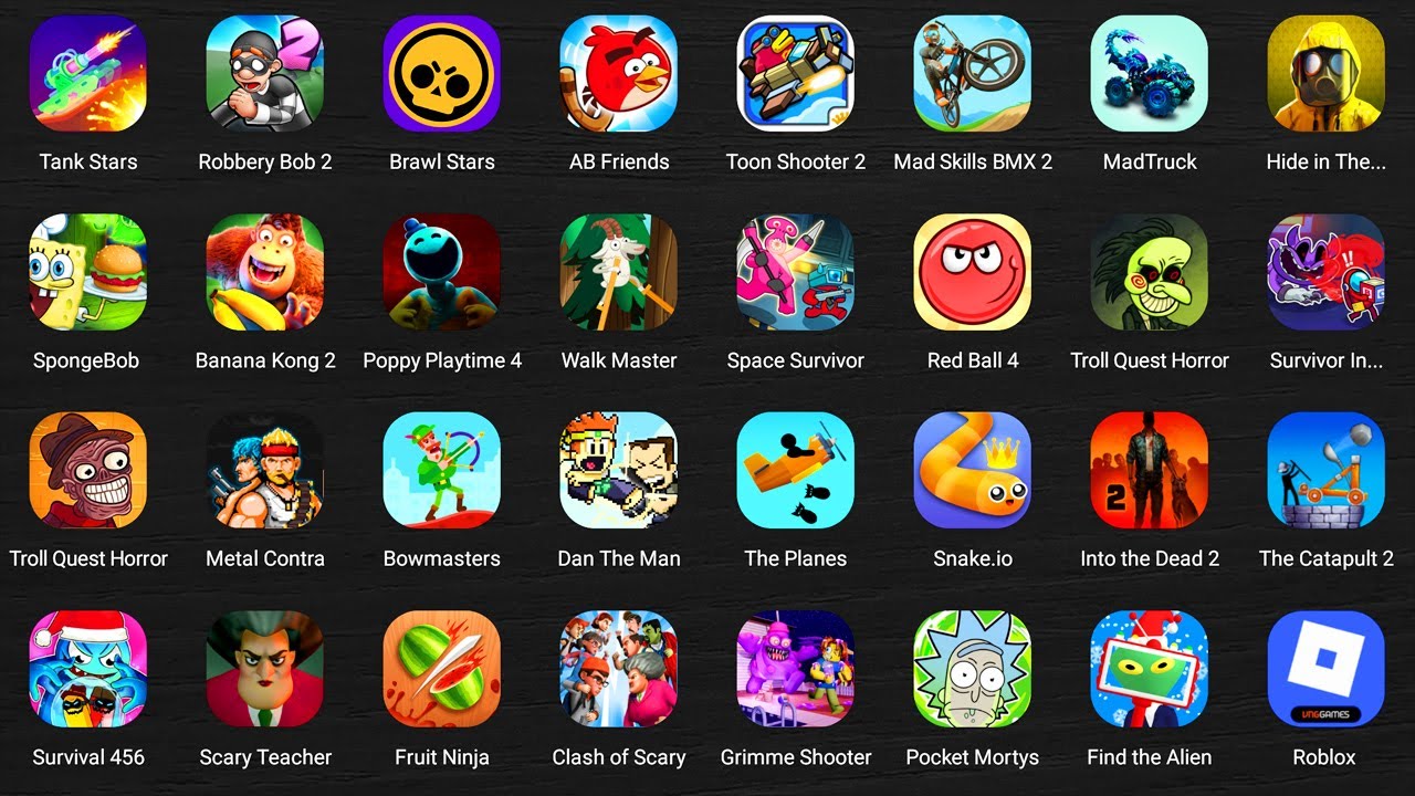 Roblox,Red Ball 4,Race Master 3D,Hide in The Backrooms,Poppy Playtime 4,Granny,Head Ball 2,Ink Game.