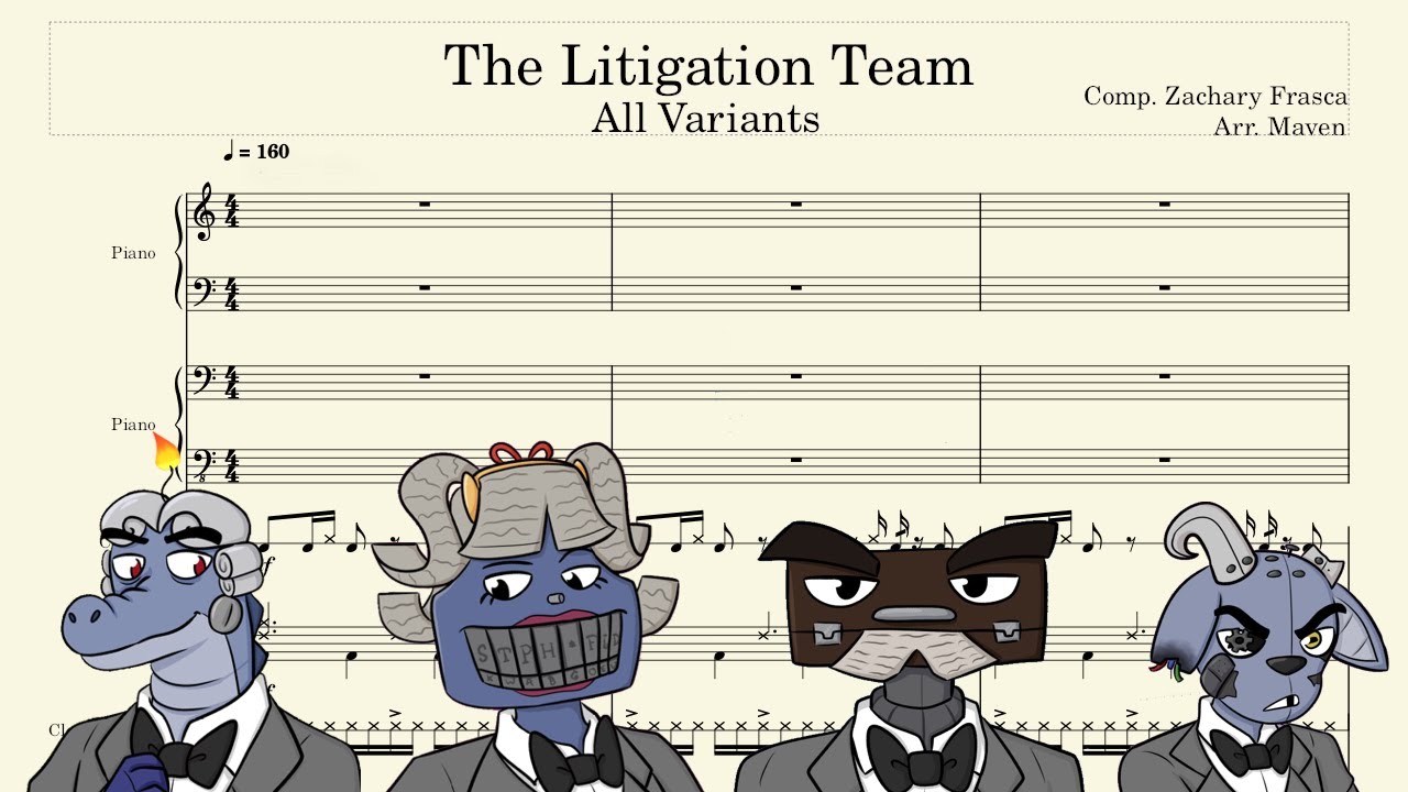 Toontown: Corporate Clash - The Litigation Team: Full Version (2 Pianos + Perc., Sheet Music + MIDI)