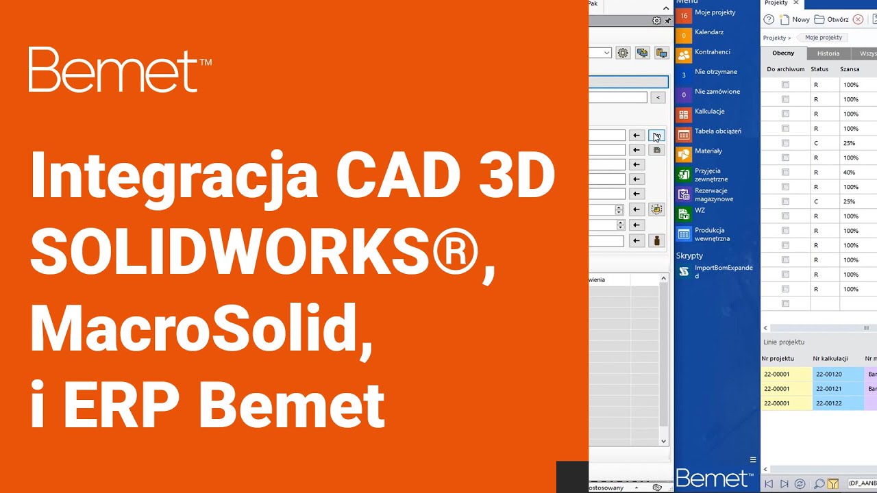 Integracja CAD 3D SOLIDWORKS&reg;, MacroSolid, i ERP Bemet