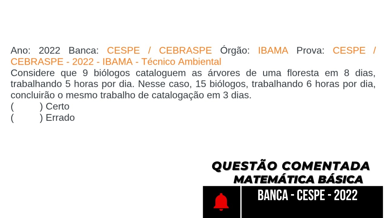 BANCA CESPE Questão de Matemática Básica Resolvida Passo a Passo  Concursos 2022