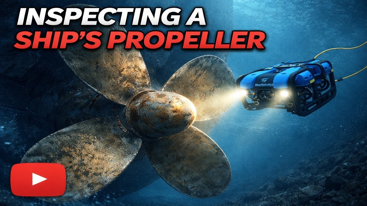 Underwater inspection of the ship’s propeller using an ROV.