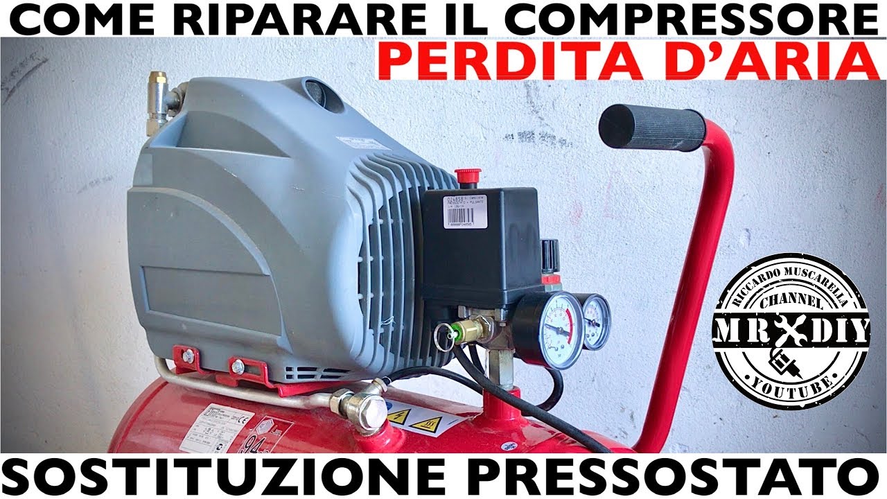 Come riparare il compressore che sfiata. Perdita aria compressore. Sostituzione pressostato.
