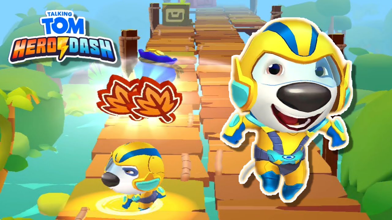 Super Stripe Hank in Talking Tom Hero Dash Fall Trails - Get through 12 gaps & dodge walls